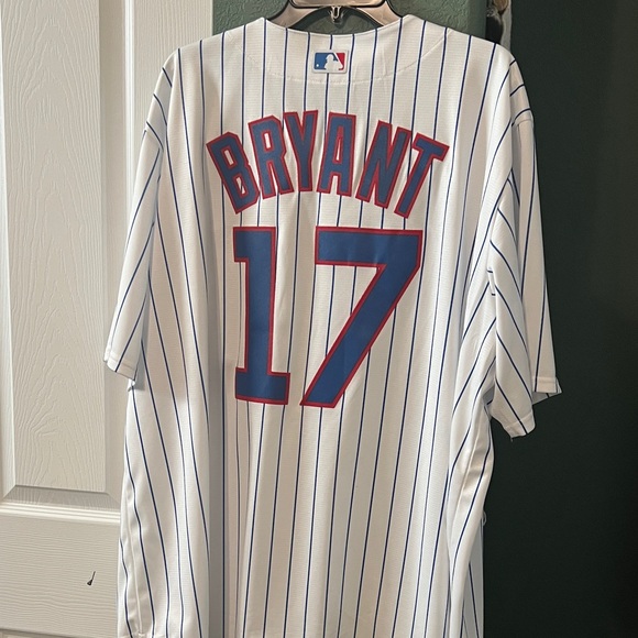 Kris Bryant size 2XL Majestic Cubs White and Blue Striped Men's Shirt - Picture 3 of 4